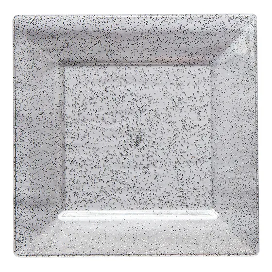 Plato Plastico Luxe Cuadrado Grande Con Glitter X 10 U Color Transparente Con Glitter Plateado