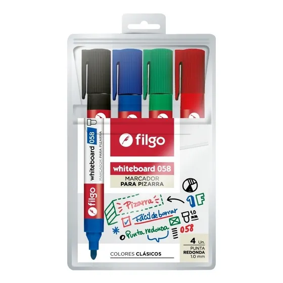 Marcadores Para Pizarra Filgo 058 Punta Redonda 1mm X 4 Unid