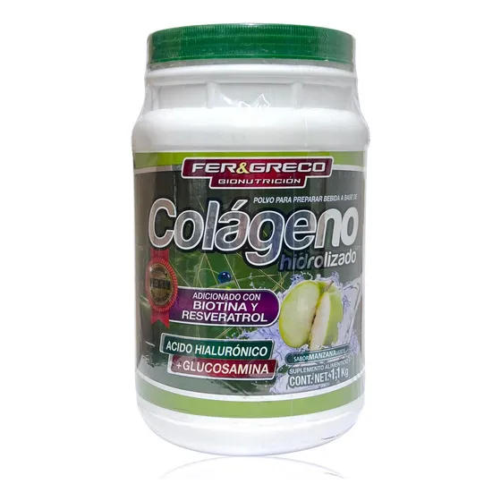 Suplemento En Polvo Fer & Greco Colágeno Hidrolizado Sabor Manzana Verde En Pote De 1.1kg