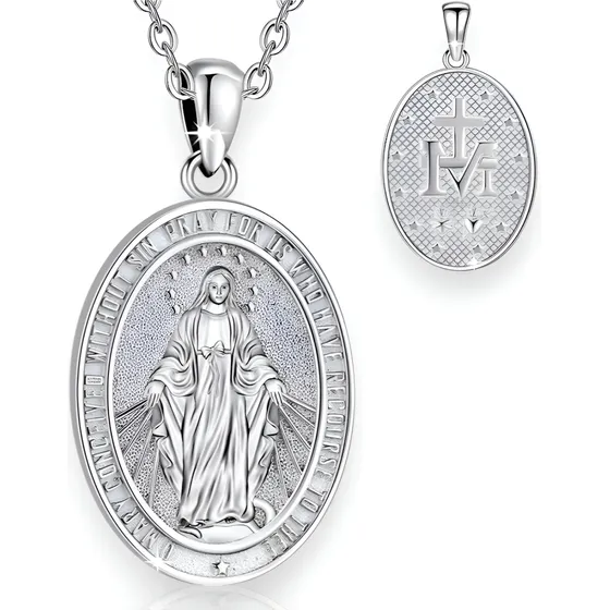Colgante Virgen De Los Rayos De Plata 925 + Cadena