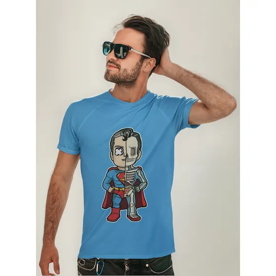 Remera Celeste De Superman Mitad Esqueleto