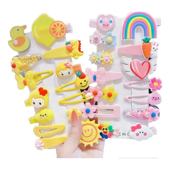 28 Pinzas Para Cabello - 2 Set , Color Amarillo Y Rosa