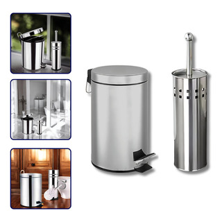 Kit Escova Sanitária Com Suporte + Lixeira 3 Litros Aço Inox Kit Escova Sanitária Com Suporte + Lixeira 3 Litros Aço Inox