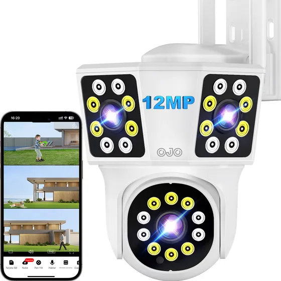OJO® 12mp Cámara de Seguridad Exterior 3 Lentes 3 Pantalla Zoom Digital 10x Cámara Vigilancia Color Blanco
