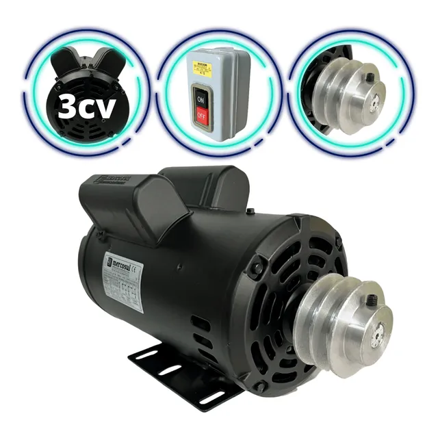 Motor Elétrico Monofásico 3cv Alta Rotação C/polia E Chave