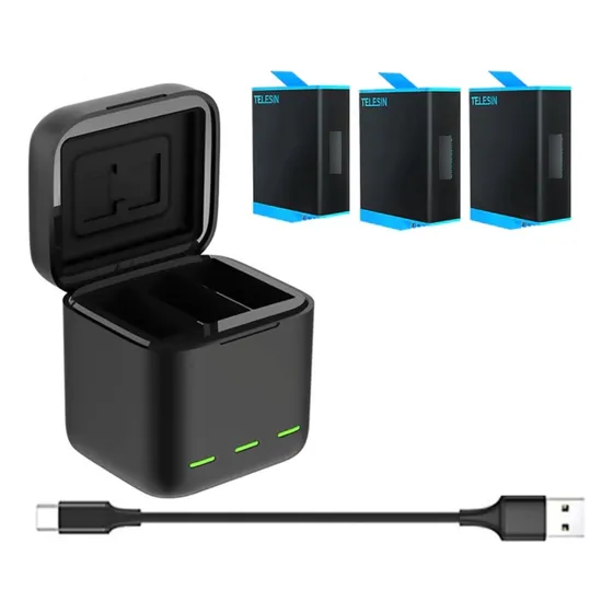 Kit Carregador + 3 Bateria Para Câmera Filmadora Gopro 10 11