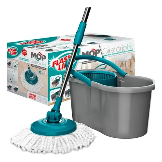 Mop Giratório Fit Balde Limpeza Geral 8l Multiuso clean techCor Cinza