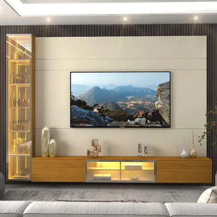 Estante Home Tv Até 85 Polegadas Cristaleira Luminare Gelius Cor Off White/naturale