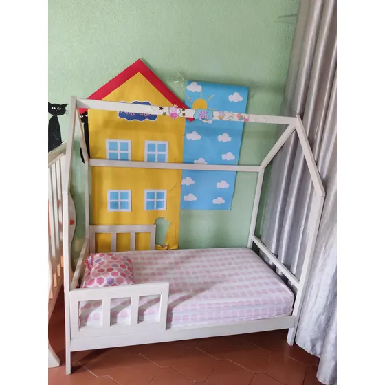 Cama Cuna Tipo Casa, En Madera Blanca