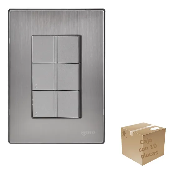 Placa Armada Inox 3 Apagadores Escalera 1 Modulo Igoto 10pzs
