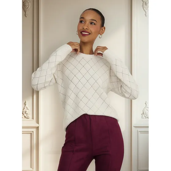 Sweater Diseño Rombos Blanco Invierno Nicopoly