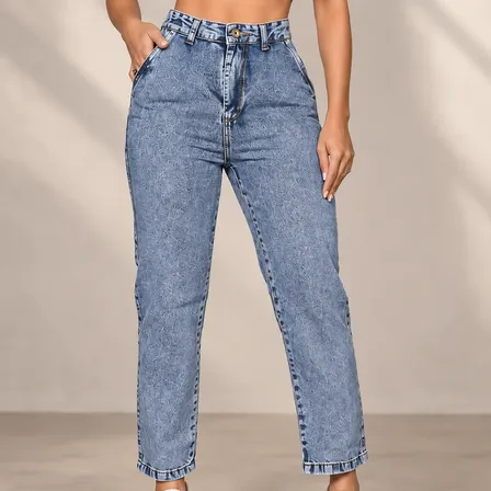 Calça Jeans Mom Feminina Cintura Alta Reta Barra Soltinha