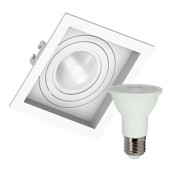 Kit 10 Embutido Par20 Quadrado Recuado + Lampada Led 7w