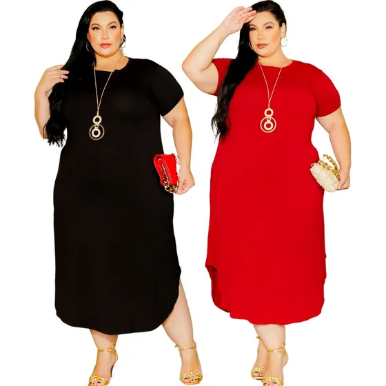 2 Vestidos Longos Midi Plus Size Versatil Moda Verão Atacado
