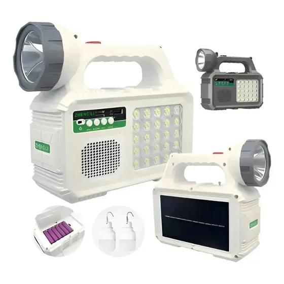 Kit Lámpara De Emergencia Solar Linterna Panel Solar Led Ambiental + 2 Lampara Ovalo Solar + Radio Puerto Usb Carga YGCS GCS-2301