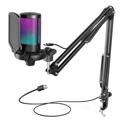 Microfone Dinâmico Fifine K658 USB-C Cardioide RGB Gamer | Frete