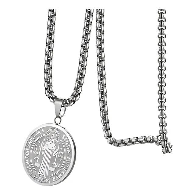 Medalla De San Benito Acero Protección Amuleto Regalo Hombre
