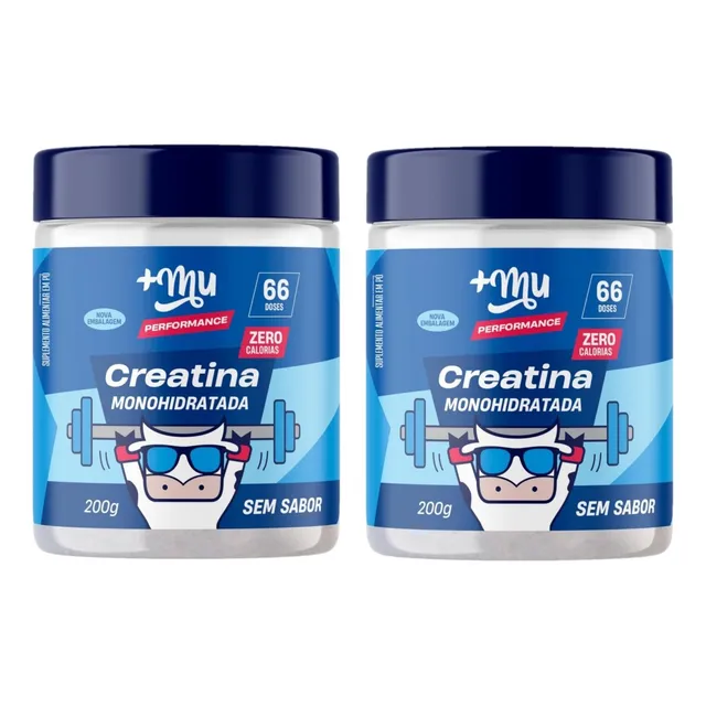 Creatina 100% Pura Mais Mu Monohidratada Sem Sabor 200g 2un