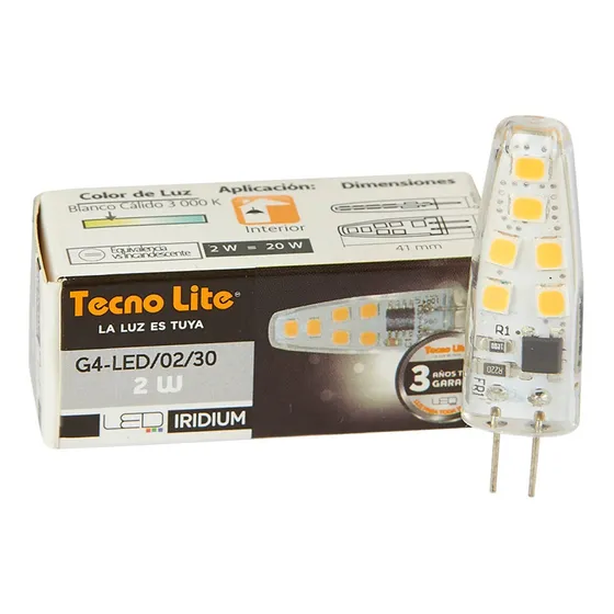 Foco Tecnolite Led Iridium G4 Luz Calida Transparente 2w