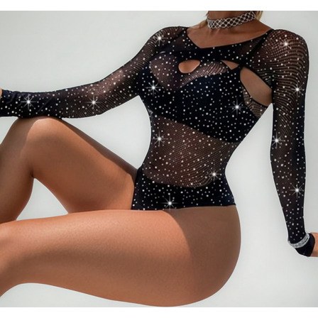 Vestido Camisola Sobreposição Arrastão Bodystocking Mod7516 Vestido Camisola Sobreposição Arrastão Bodystocking Mod7516