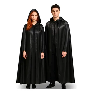 Capa De Bruxa Vampiro Drácula Halloween Dupla C/capuz Adulto Preto
