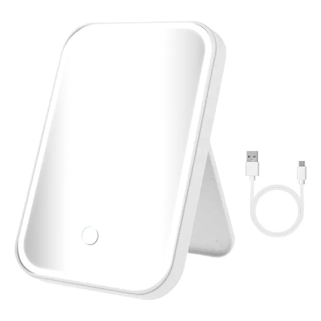Espejo Led Táctil Slim Company Recargable Con Luz Ajustable En 3 Tonos Y Portátil Para Maquillaje Color Blanco