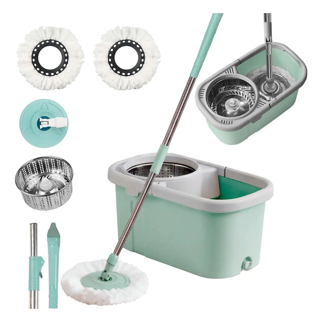 Mop Giratório Remova Sujeira Balde 12l Esfregão Cabo 130cm Cesto Inox Com Refil Fácil Limp... Mop Giratório Remova Sujeira Balde 12l Esfregão Cabo 130cm Cesto Inox Com Refil Fácil Limp...