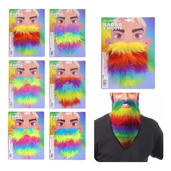 Barba Bigotes Mostacho Arcoíris Adhesiva Disfraces Y Fiestas