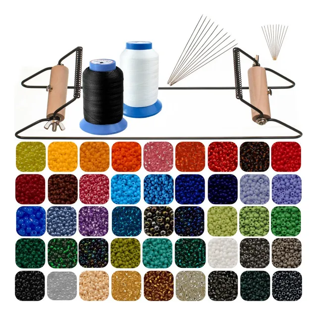 Kit De Mostacilla 45 Colores + Telar + Hilo + Agujas
