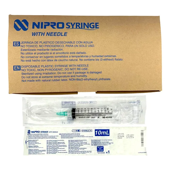 NIPRO Jeringas HiPodérmicas 10 Ml Con Aguja 21G x 32mm Nipro Caja Con 100 piezas