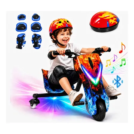 Triciclo Elétrico Infantil Drift Oficial Ice Fire Led Azul Laranja