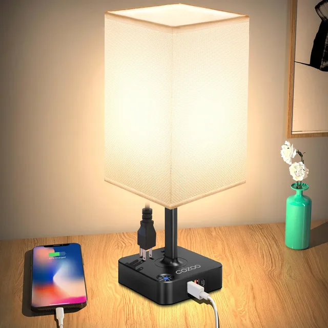 Lámpara De Mesa Cozoo Regulable Con 3 Puertos De Carga Usb Y