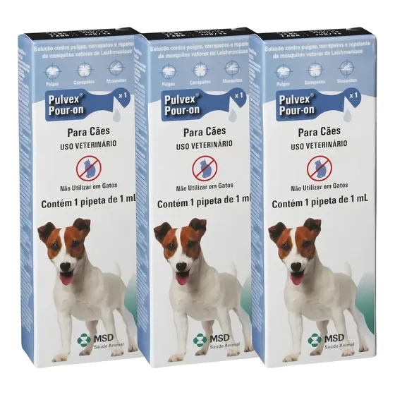 03 Pulvex Pour-on Cães Repelente Mosquito, Antipulgas e Carrapatos