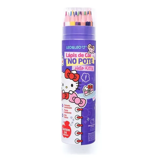 Lápis De Cor No Pote 24 Cores Redondo - Hello Kitty Leo &leo