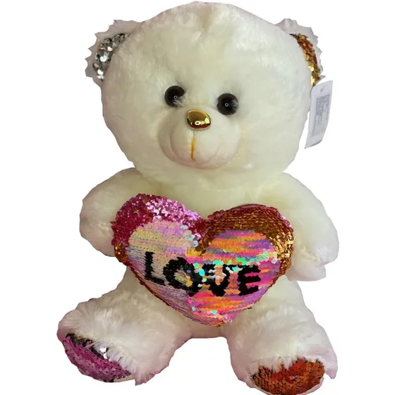 Peluche Mediano Oso 35 Cm Lentejuelas Corazón Amor Novios