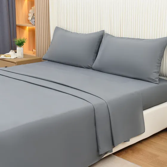 Juego De Sábanas Colores Lisos Design Ultra Suave Brushing Lujo Hogar Microfibra Hogar Premium Hipoalergénica 4 Pcs (2*funda De Almohada 1*sábanas 1*sábanas Ajustables) Queen Gris Claro