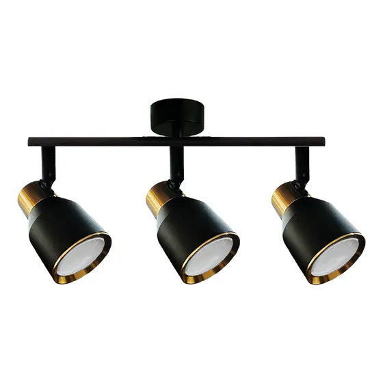 Foco Led Sobrepuesto Triple Gu-10 Negro-dorado Híades Estructura Dorado