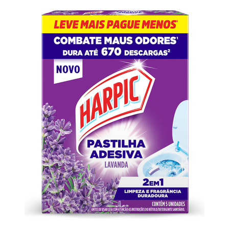 Pastilha Adesiva Sanitária Harpic Lavanda Com 5 Unidades Pastilha Adesiva Sanitária Harpic Lavanda Com 5 Unidades