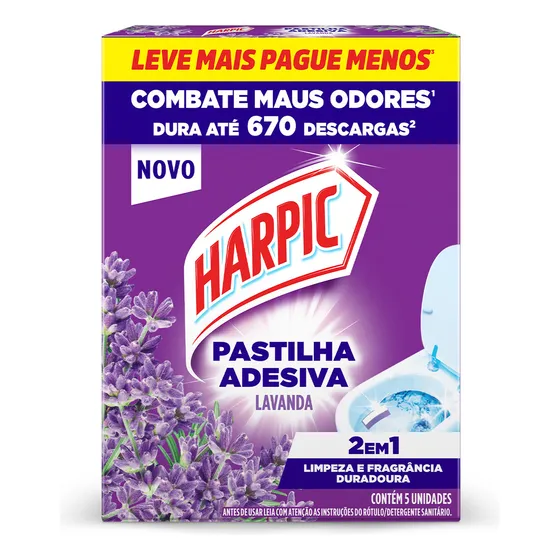 Pastilha Adesiva Sanitária Harpic Lavanda com 5 unidades