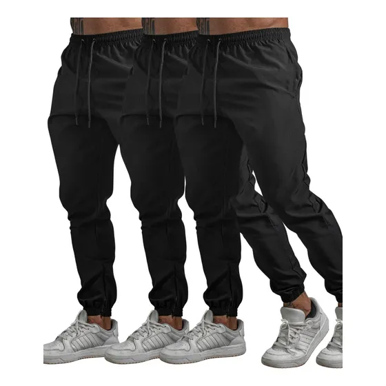 Três Unidades Da Calça Jogger Tactel Preta Impulse