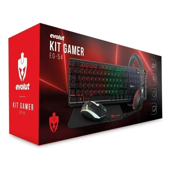 Kit Gamer Evolut Eg-54 (teclado, Mouse, Mousepad E Headset) Cor do mouse Preto Cor do teclado Preto