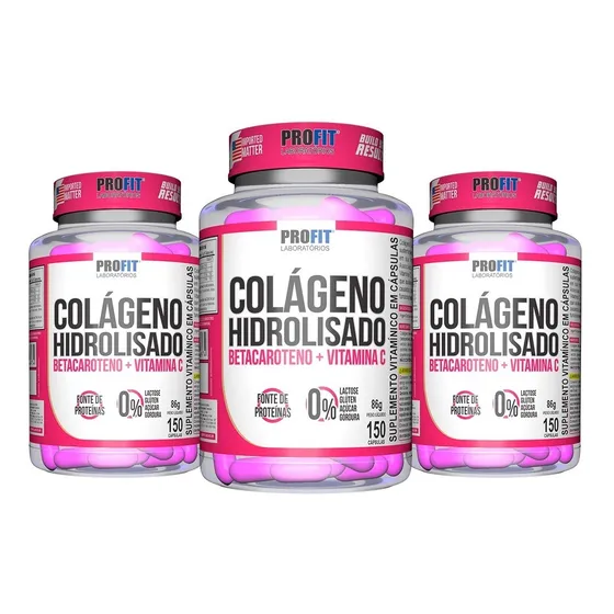 Kit 3x Colágeno Hidrolizado C/ Betacaroteno + Vit C 450 Caps