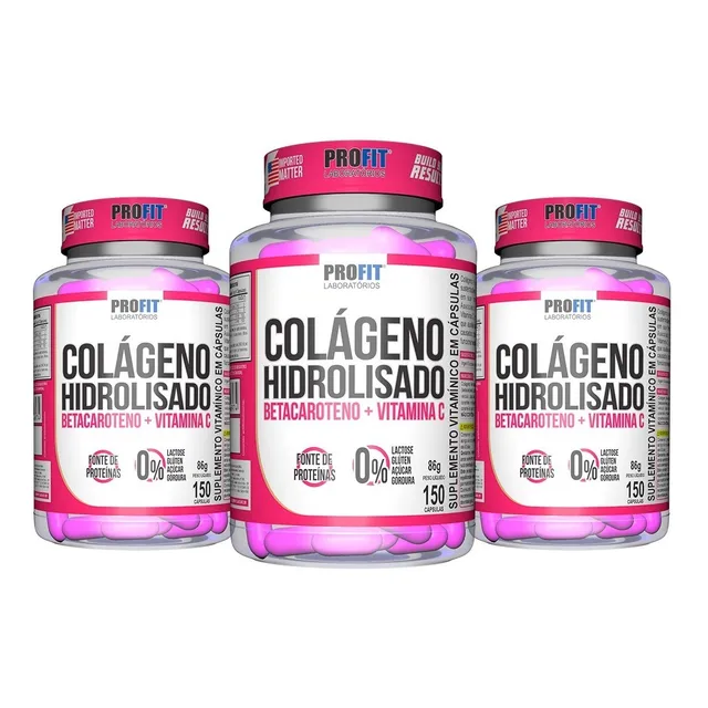 Kit 3x Colágeno Hidrolizado C/ Betacaroteno + Vit C 450 Caps