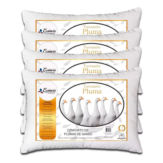 Kit 4 Travesseiros Pluma De Ganso Sintética Antialérgico