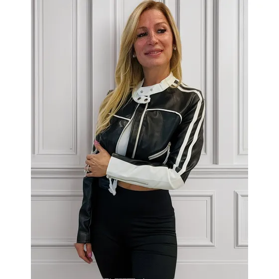 Campera Chaqueta Bomber Race Importada Cuero Ecologico 1010