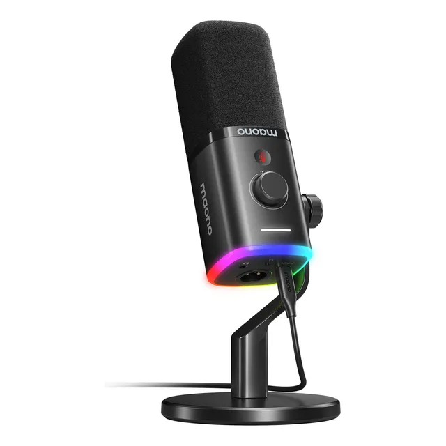 MAONO Micrófono USB XLR para PC Gamer : Micrófono Dinámico RGB con Software, Reducción de Ruido, Silencio para Streaming Grabación Podcast Youtube, PD100X