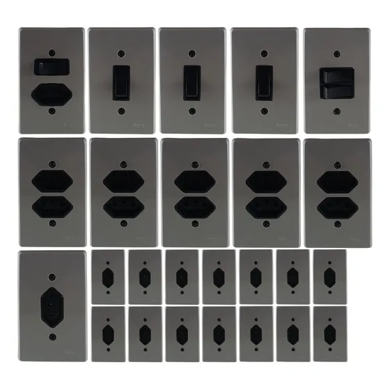 Kit 21pçs Tomada Interruptor  Cimento Queimado