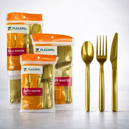 Kit 150 Talheres Descartável Reforçada Churrasco Dourado Palha