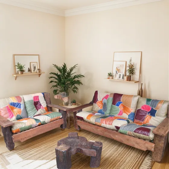 Conjunto Sofa 3 X 2 Lugares Rustico De Dormente