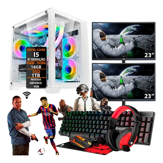 Computador Gamer I5 8° Ddr4 16gb Ssd 1tb 2 Monitor23 Vga 4gb